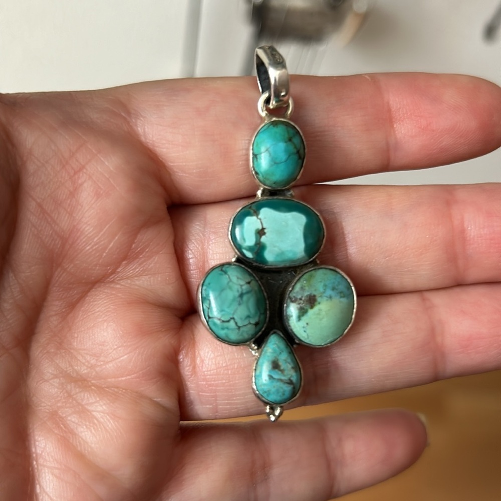 Sterling Silver Five Stone Turquoise Pendant - image 2